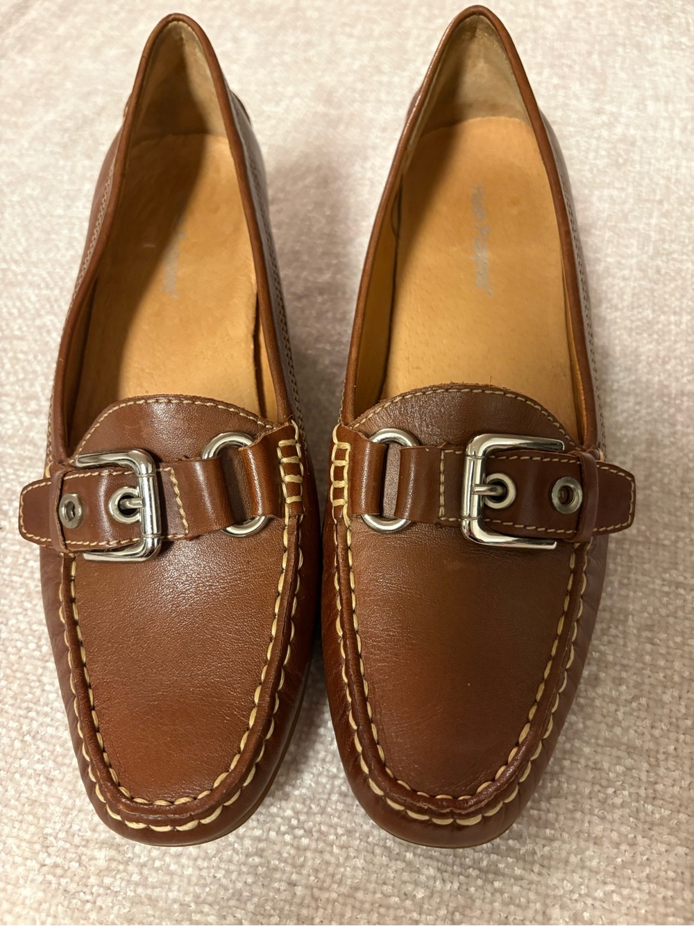 Women’s Hush Puppies Brown Leather Buckle Heeled Loafers‎ Size 7M